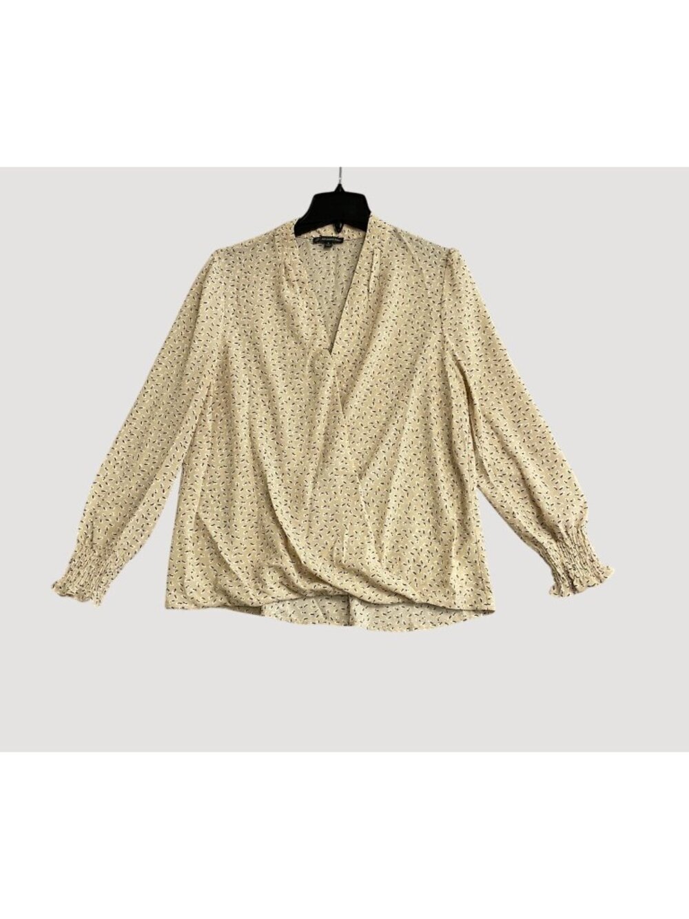 Adrianna Papell Women's M Beige Wrao Long Sleeve Printed Blouse Chiffon  P0176